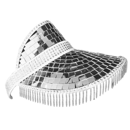 Mirror Disco Ball Visor Hat with Tassels