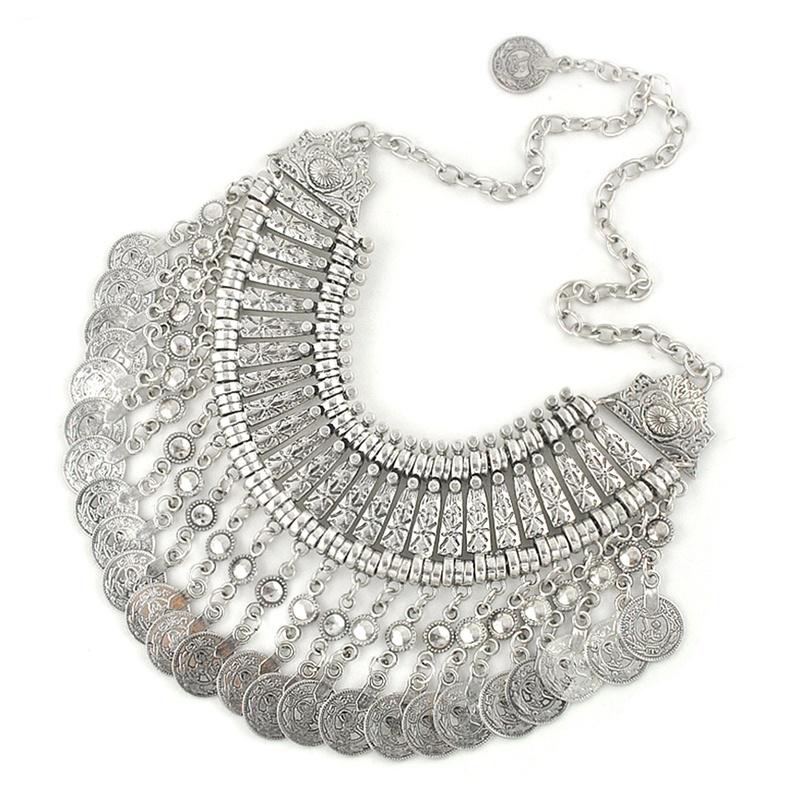 silver Gypsy Bohemian Necklace Festival Fashion