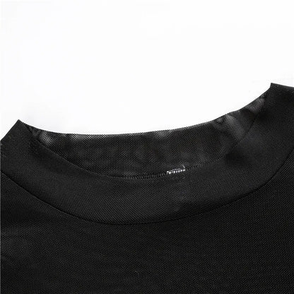detail black Transparent Mesh Crop Top Backless Long Sleeve festival outfit