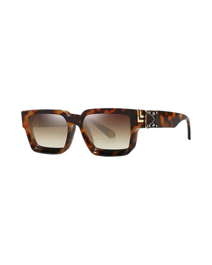 AUSTIN Brown leopard rectangular square sunglasses eyewear shades retro brown frame brown lens festival fashion