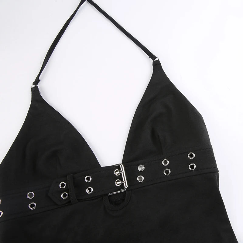 Black Backless Crop Top