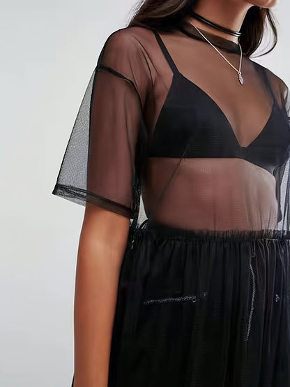 Black Mesh Sheer Dress