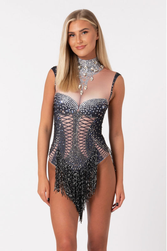 Black Rhinestones Bodysuit