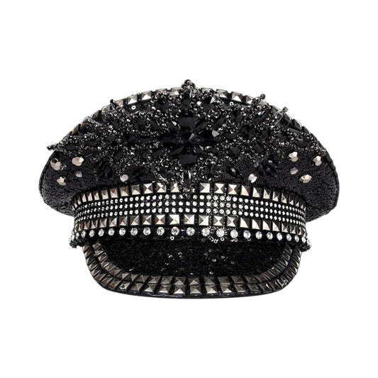 Black Sequins Rhinestones Military Hat