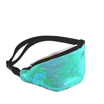 Blue Green Sequins Waist Bag