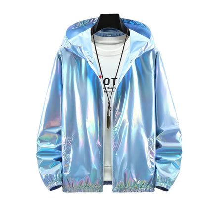 Blue Holographic Reflective Hooded Jacket