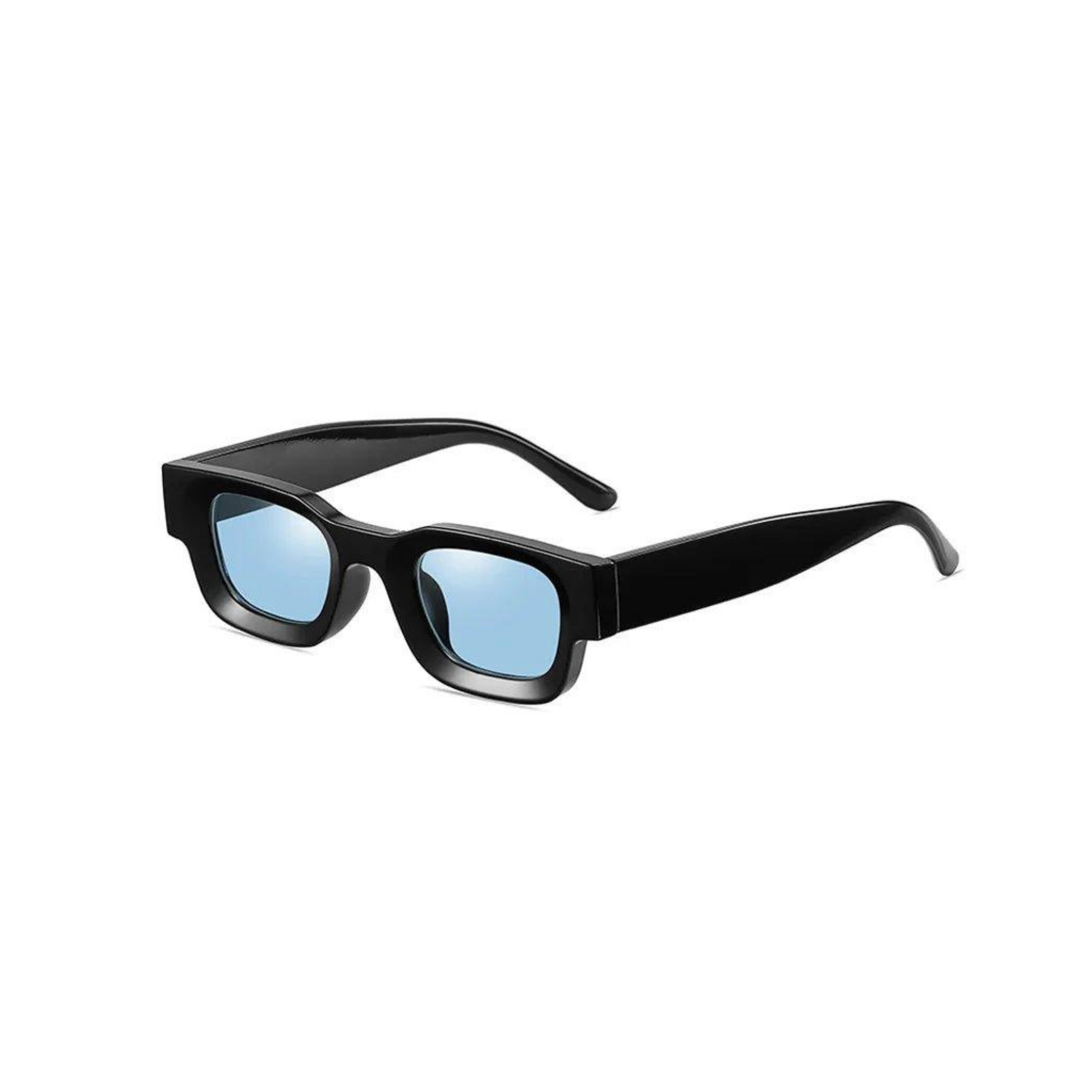 Blue lens black frame Modern Thick Rectangular Sunglasses