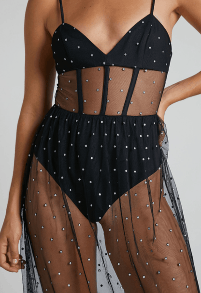 black Glitter mesh tulle corset dress 