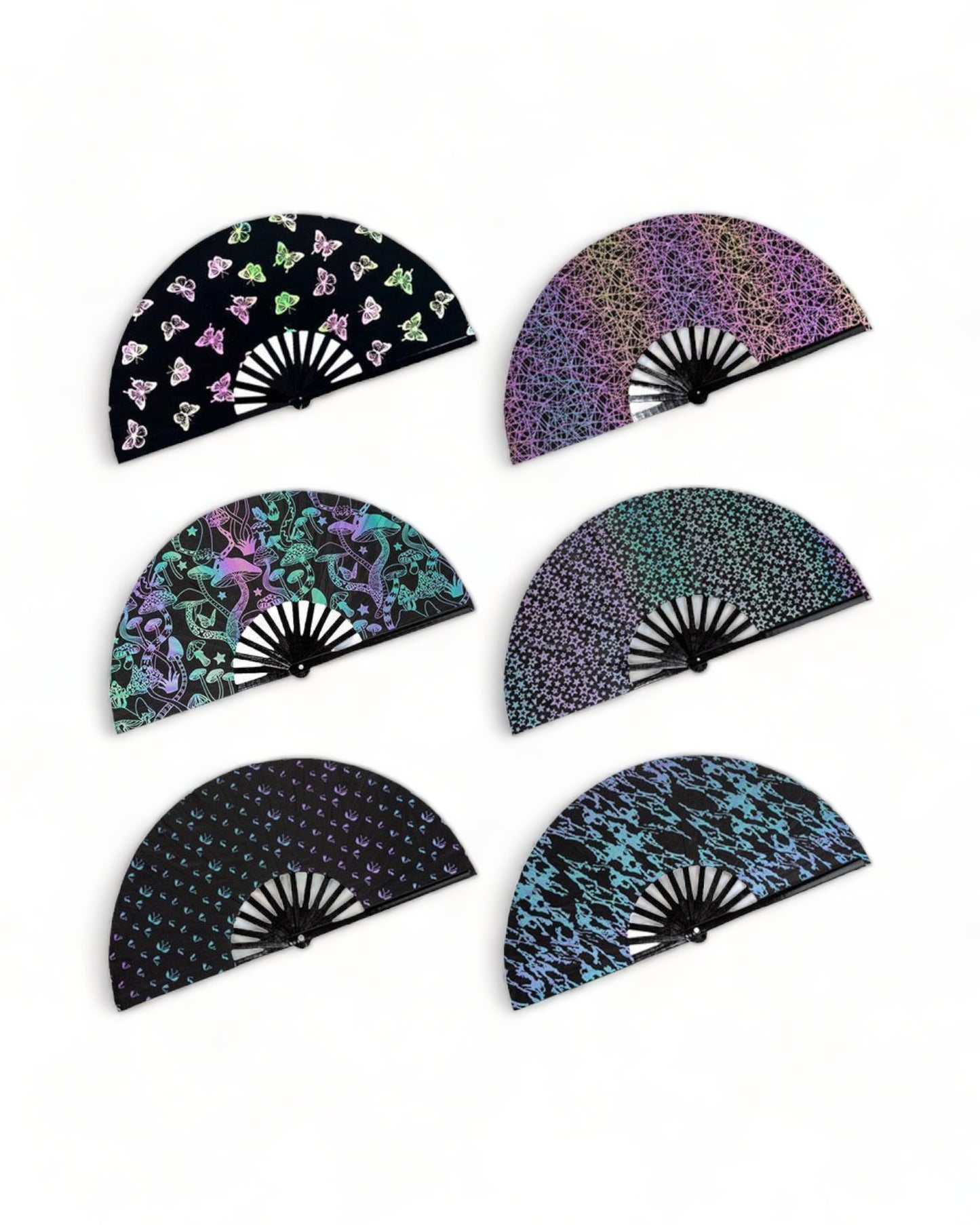 Folding Holographic Hand Fan rave apparel festival accessories Venga Store