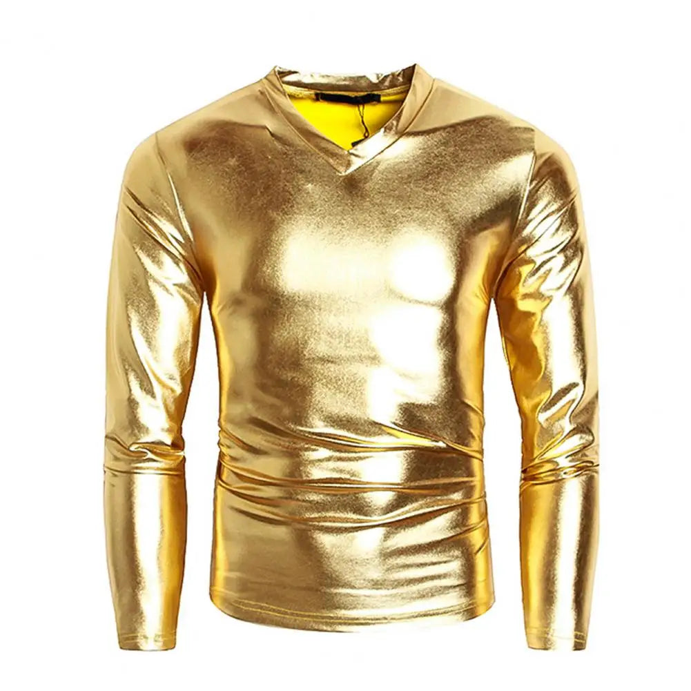 Gold Long Sleeve T-Shirt with Flat V-neck