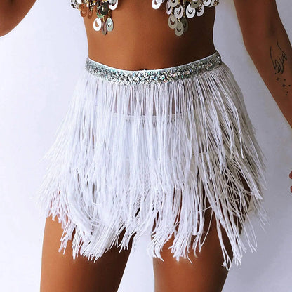white Sequin Tassel Sparkle Tutu Skirt Rave Fringe Belly Dance