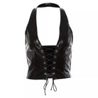 black Leather Crop Top Vest Festival Fashion Concert Rave Outfit Party Cosplay