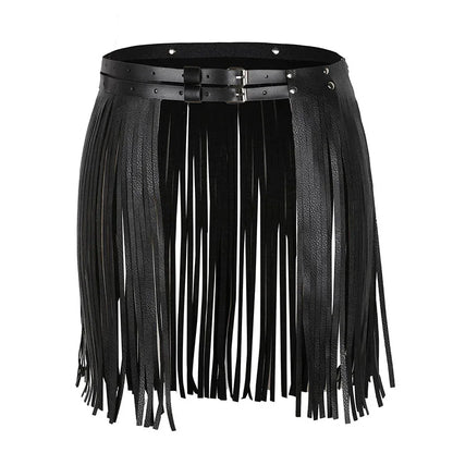 black Leather Fringe Skirt
