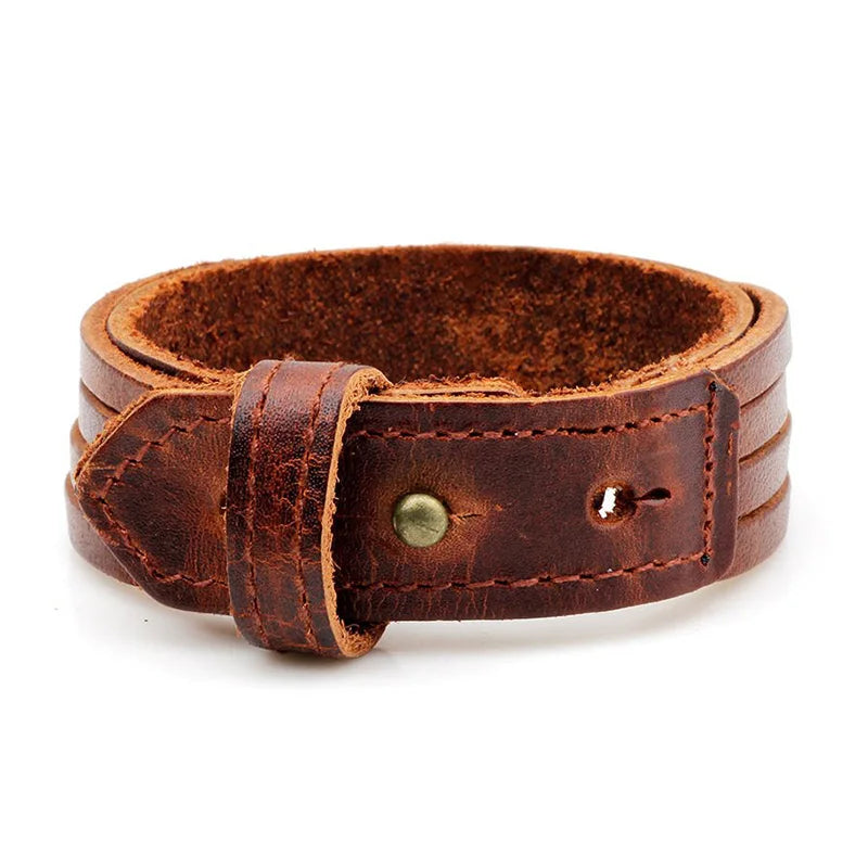 Vintage Punk Leather Bracelet Brown
