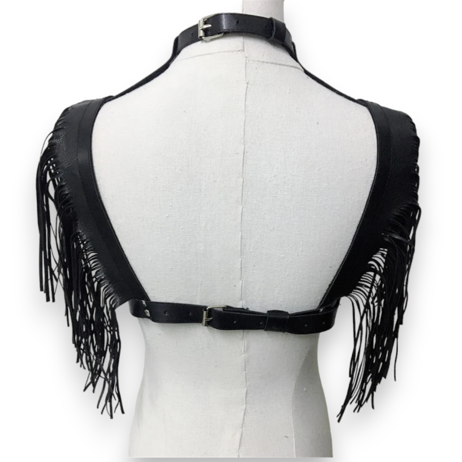 Leather Harness Black with fringes - Rave apparel, festival outfit, Rave outfit.