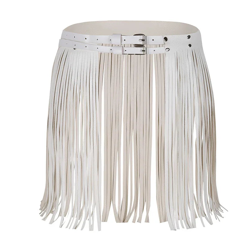 white Leather Fringe Skirt