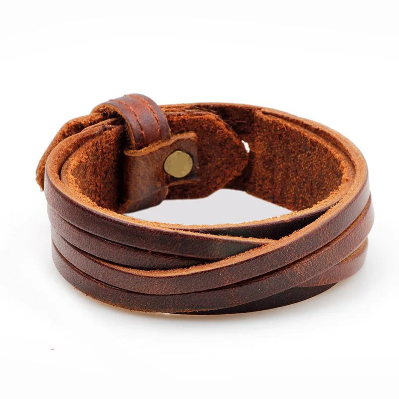 Vintage Punk Leather Bracelet Brown
