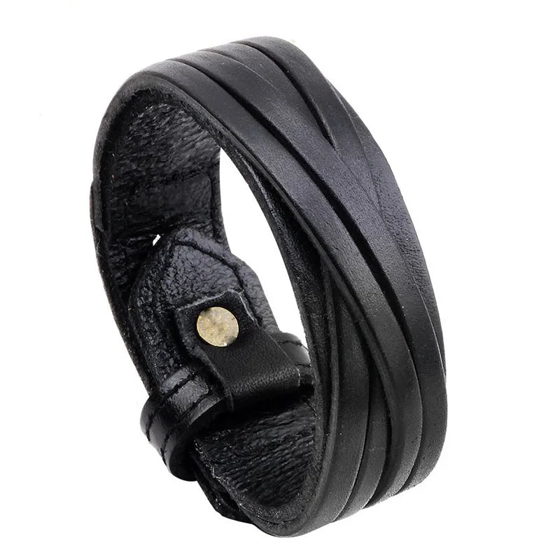 Vintage Punk Leather Bracelet Black
