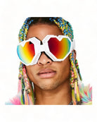 white Heart Shaped Goggle Sunglasses Steampunk Cyberpunk crystals Burning man Festival Rave