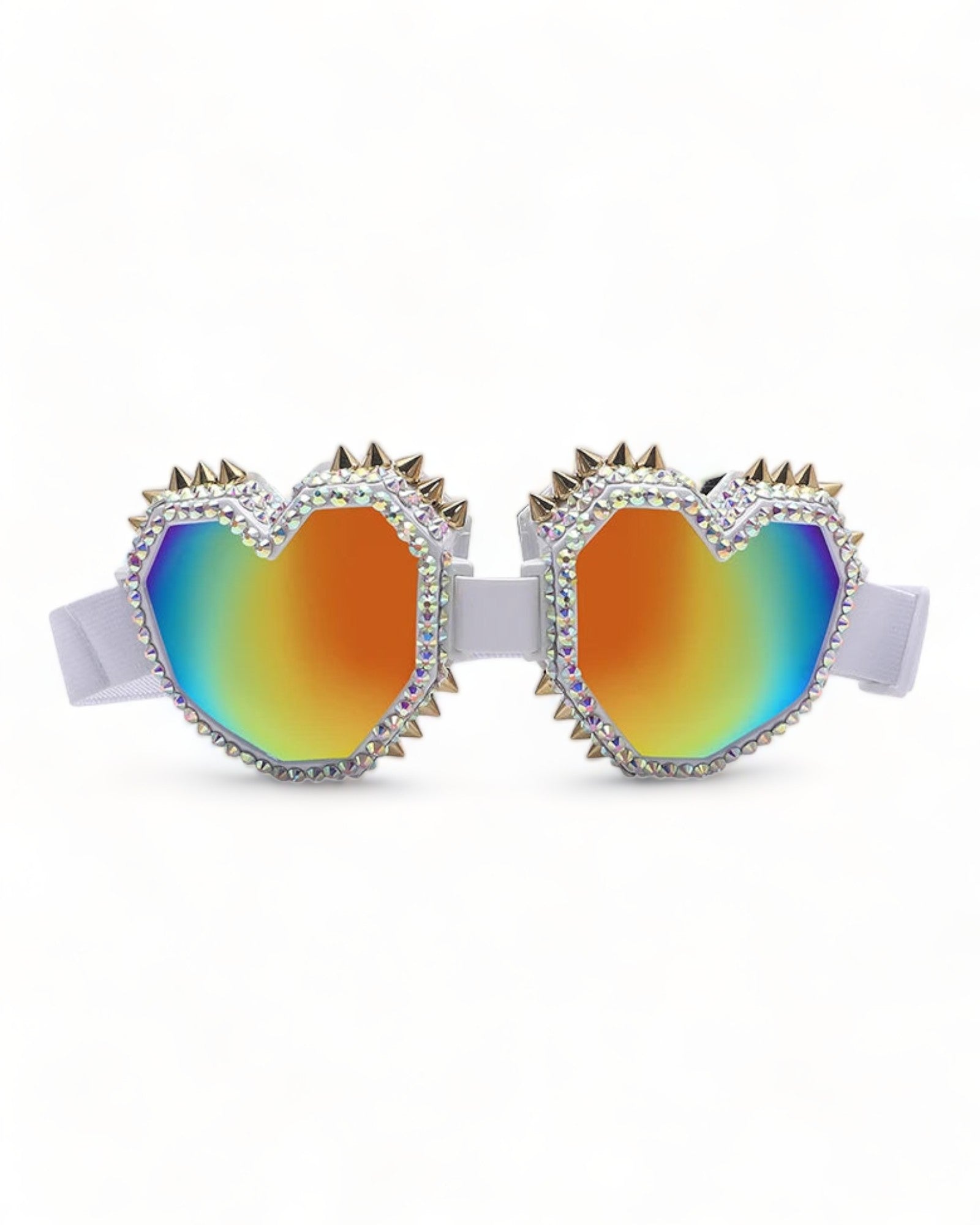 white Heart Shaped Goggle Sunglasses Steampunk Cyberpunk crystals Burning man Festival Rave
