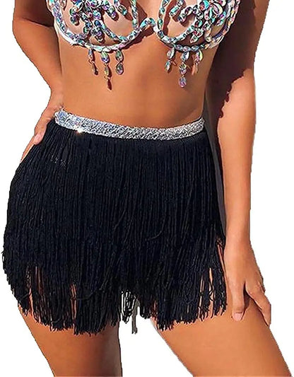 black Sequin Tassel Sparkle Tutu Skirt Rave Fringe Belly Dance