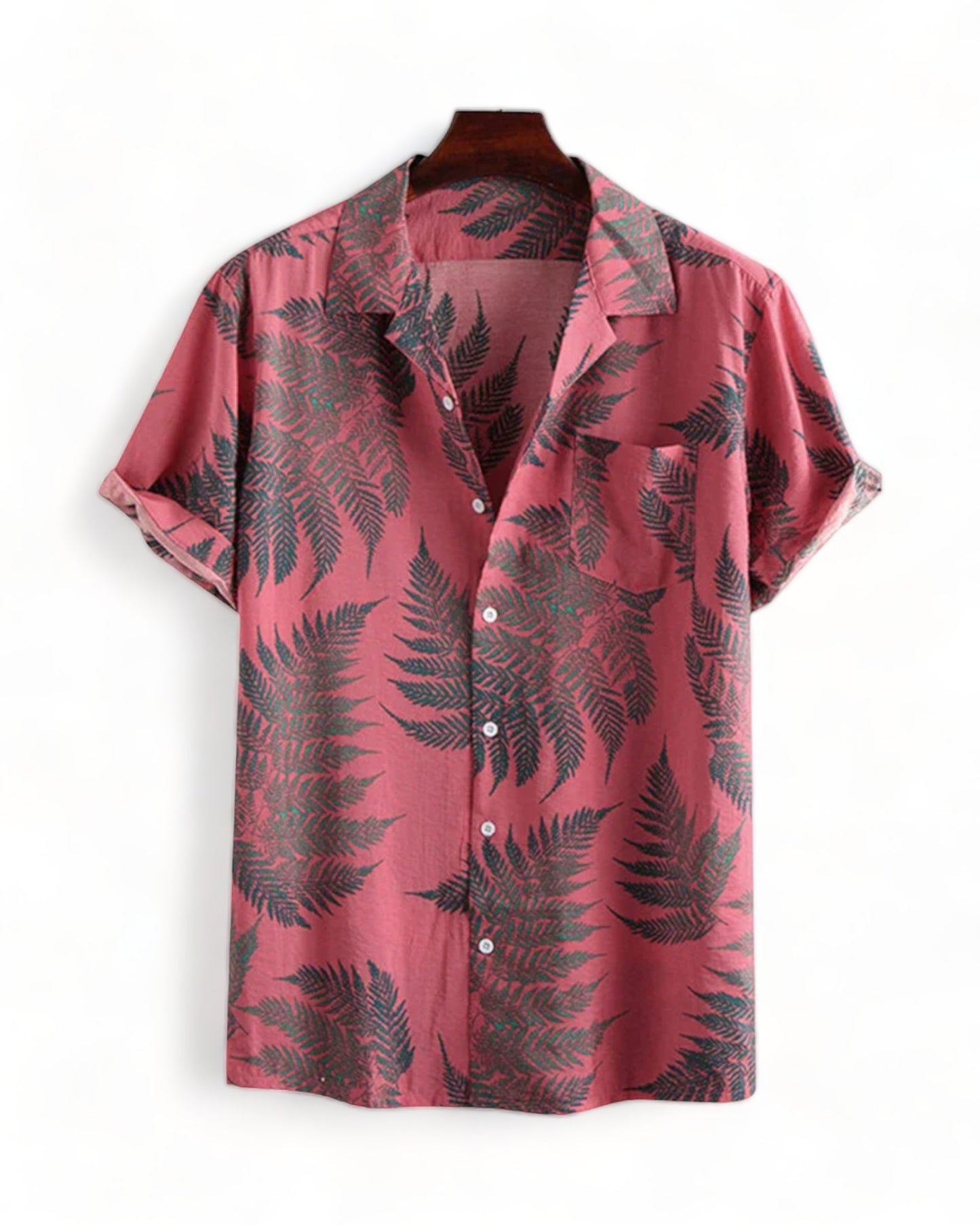 pink short sleeve Shirt with leaf print