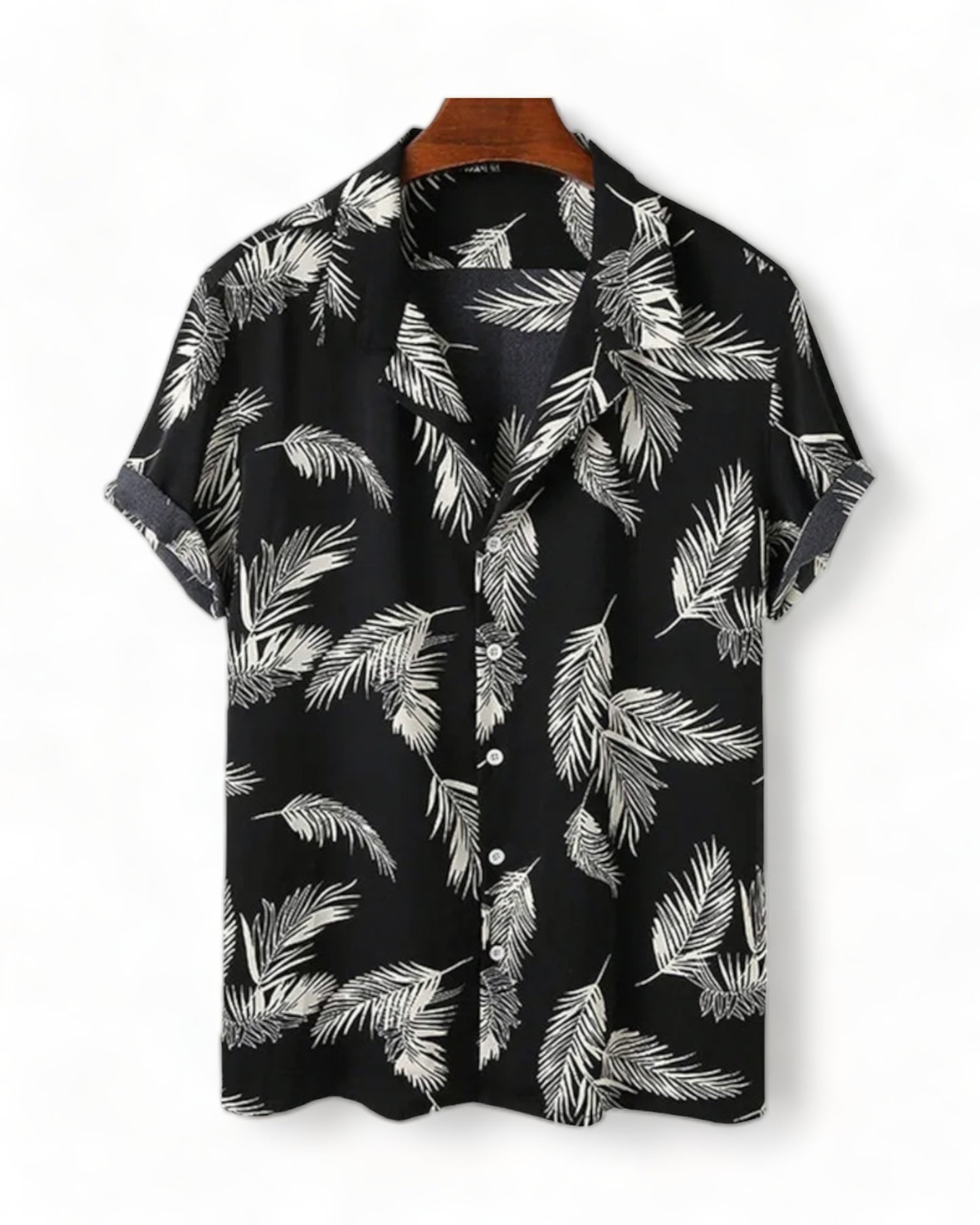 Black short sleeve Shirt with leaf print