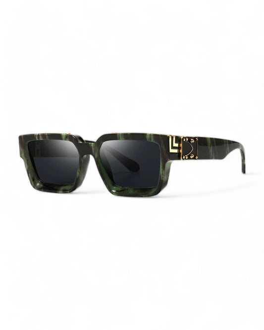 square sunglasses green frame black lens Festival Fashion