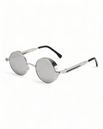 Sunglasses Eyewear round mirror lens silver frame steampunk cyberpunk Vintage Goggles Desert Festival Fashion Concert Rave Outfit Party