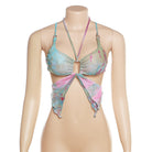 Butterfly Print Mesh Sleeve Top and Skirt Set