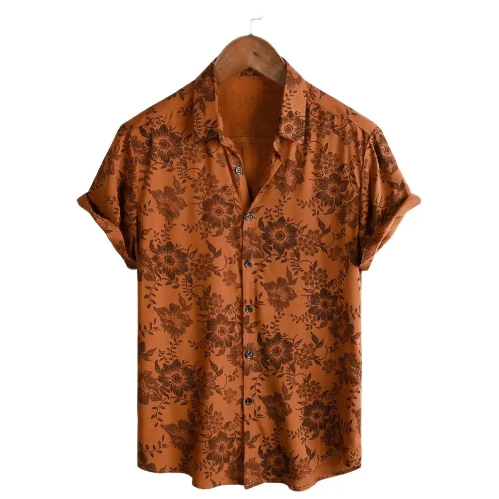 Orange Brown Short Sleeve Hawaiian Shirt