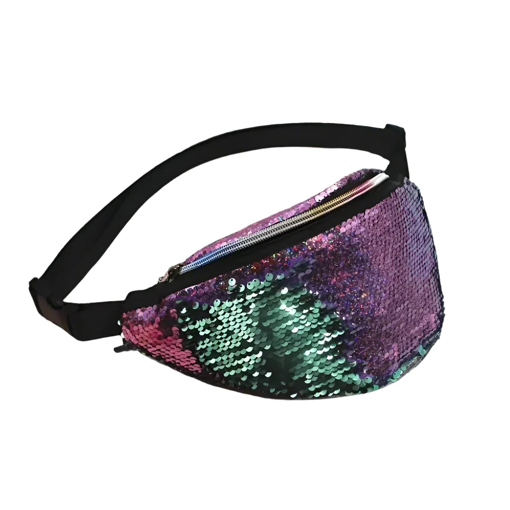 Purple Sequins Waist Bag