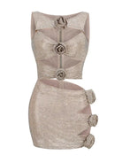 Rhinestone Flower Cut-Out Top and Skirt Set