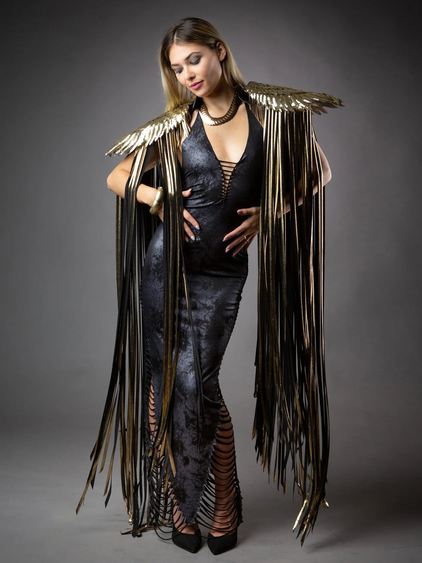 Black Cosplay Long Tassel Sequins Wings