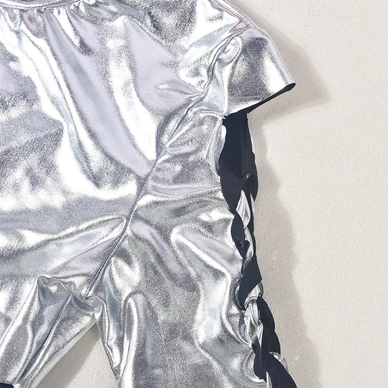 Silver Metallic Crop Top & Mini Skirt Set