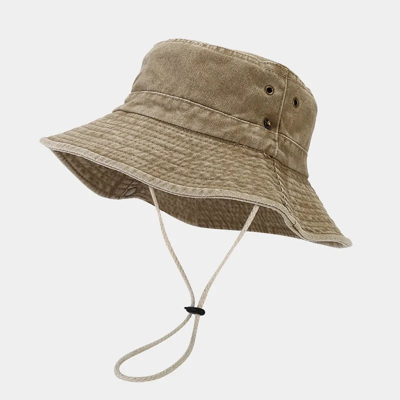 Khaki Beige Washed Fishman Bucket Hat