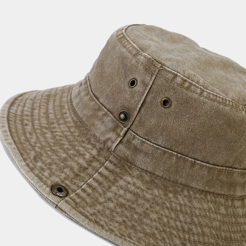 Khaki Beige Washed Fishman Bucket Hat