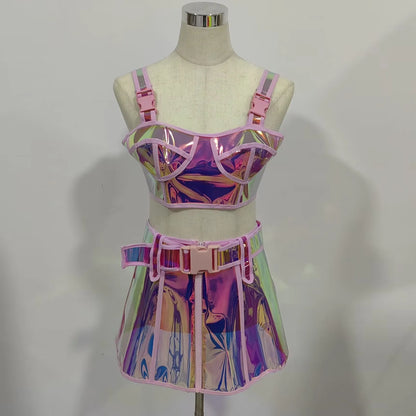 Ensemble haut et jupe réfléchissant rose