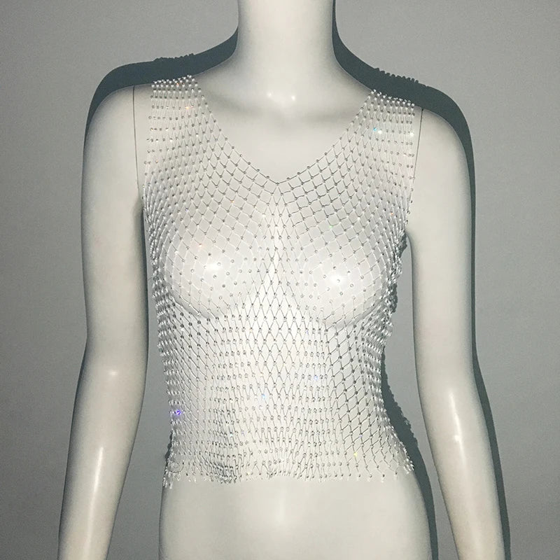 white Sexy Fishnet Top Tank Festival outfit