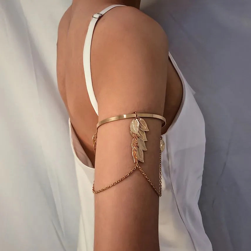 Gold Upper Arm Bracelet Leaf Cuff bracelet for women Festival Outfit