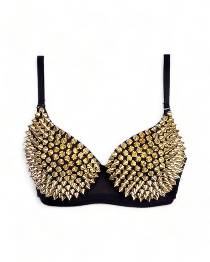gold Sexy Bra spikes black Gold Burning Man Burningman steampunk Rave Outfit Party Cosplay Carnival Halloween cyberpunk