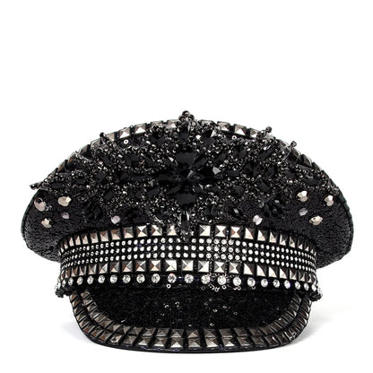 Black Sequins Rhinestones Military Hat