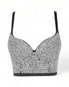 silver silver Rhinestones Push Up Bustier Crop Top Corset Bling Diamond Punk Corsé festival outfit