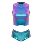 Blue Holographic Crop Top and Short Set