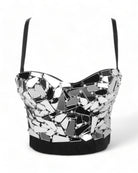mirror Rhinestones Push Up Bustier Crop Top Corset Bling Diamond Punk Corsé festival wear