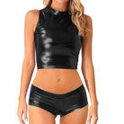 Black Holographic Crop Top and Short Set