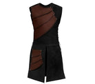 Black sleeveless steampunk vest with brown PU leather armour panels and metal rivets.