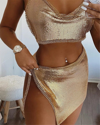 Metallic Top and Skirt Set