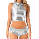 Silver Holographic Crop Top and Short Set