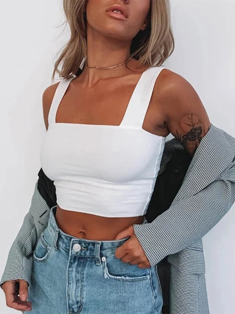 Square Neck Crop Top White